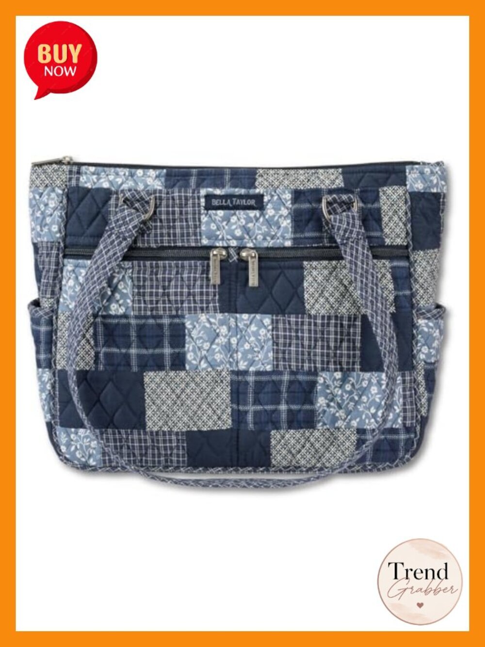 Large Lightweight Quilted Cotton Tote Bag with 10 Pockets